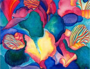 Abstract watercolor based on undersea forms seen while snorkeling