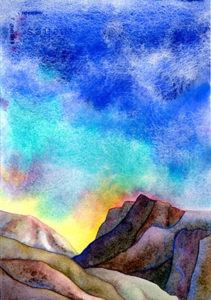 Watercolor landscape of northern New Mexico done with mineral pigments