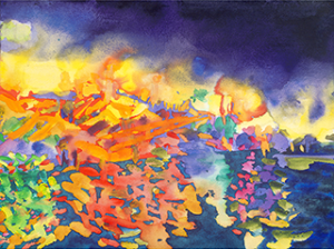 Semi abstract watercolor of the Bundt in Shanghai