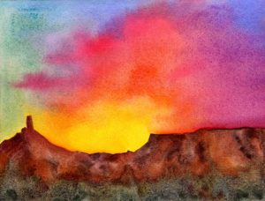 watercolor landscape of Northern New Mexico off Route 550S