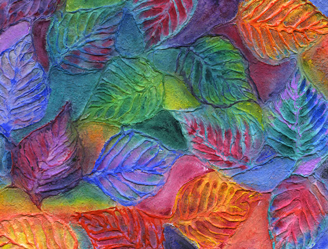 Janices Point Abstract watercolor in deep yellow-orange, scarlet, green and indigo